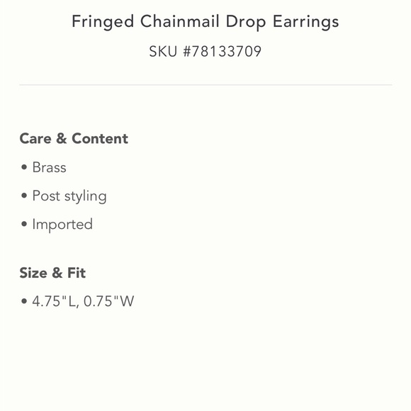 Anthropologie NWT Fringed Chainmail Drop Earrings. - Picture 4 of 4